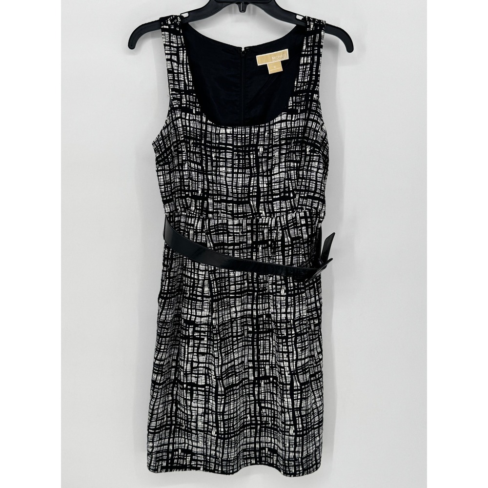 Michael Michael Kors Sheath Dress Womens 6 Black White Good Belted Crosshatch
